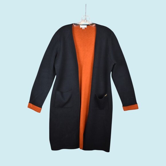 Calvin Klein Cardigan Women's Medium Black Orange Open Front Long Sleeve Duster - Picture 1 of 11